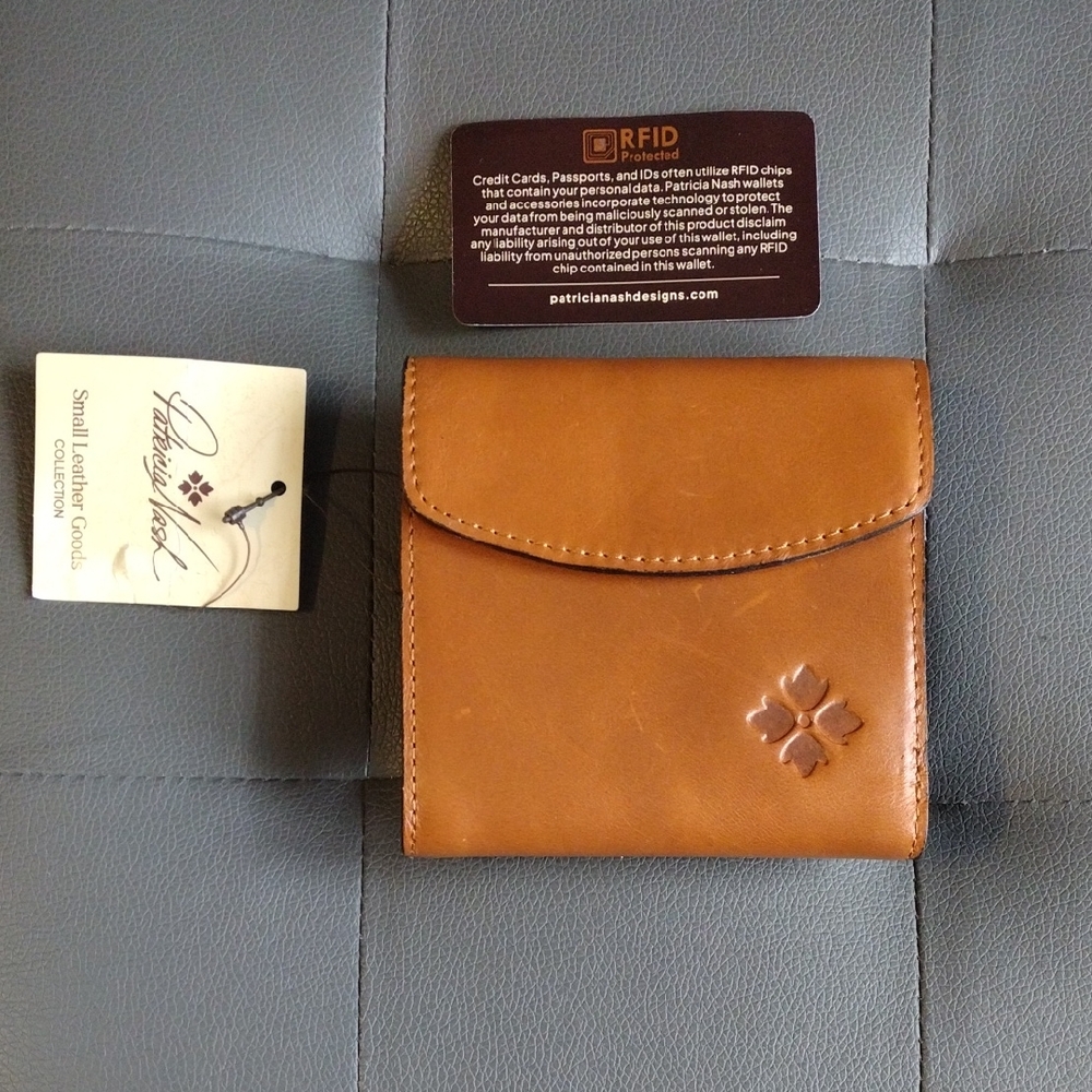 Patricia Nash Tan Leather Wallet with Gold Clasp
